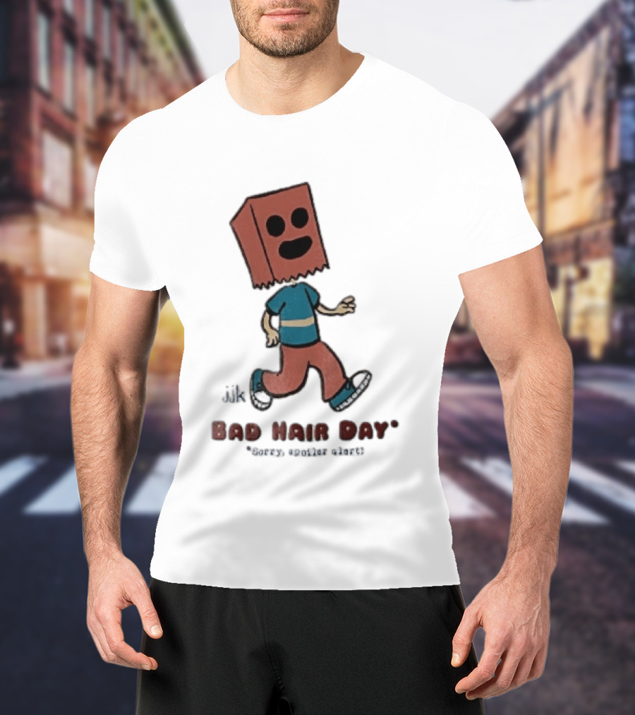 Sorry Spoiler Alert Jjk Bad Hair Day Cartoon Figure Paper Bag Head Walking T-Shirt