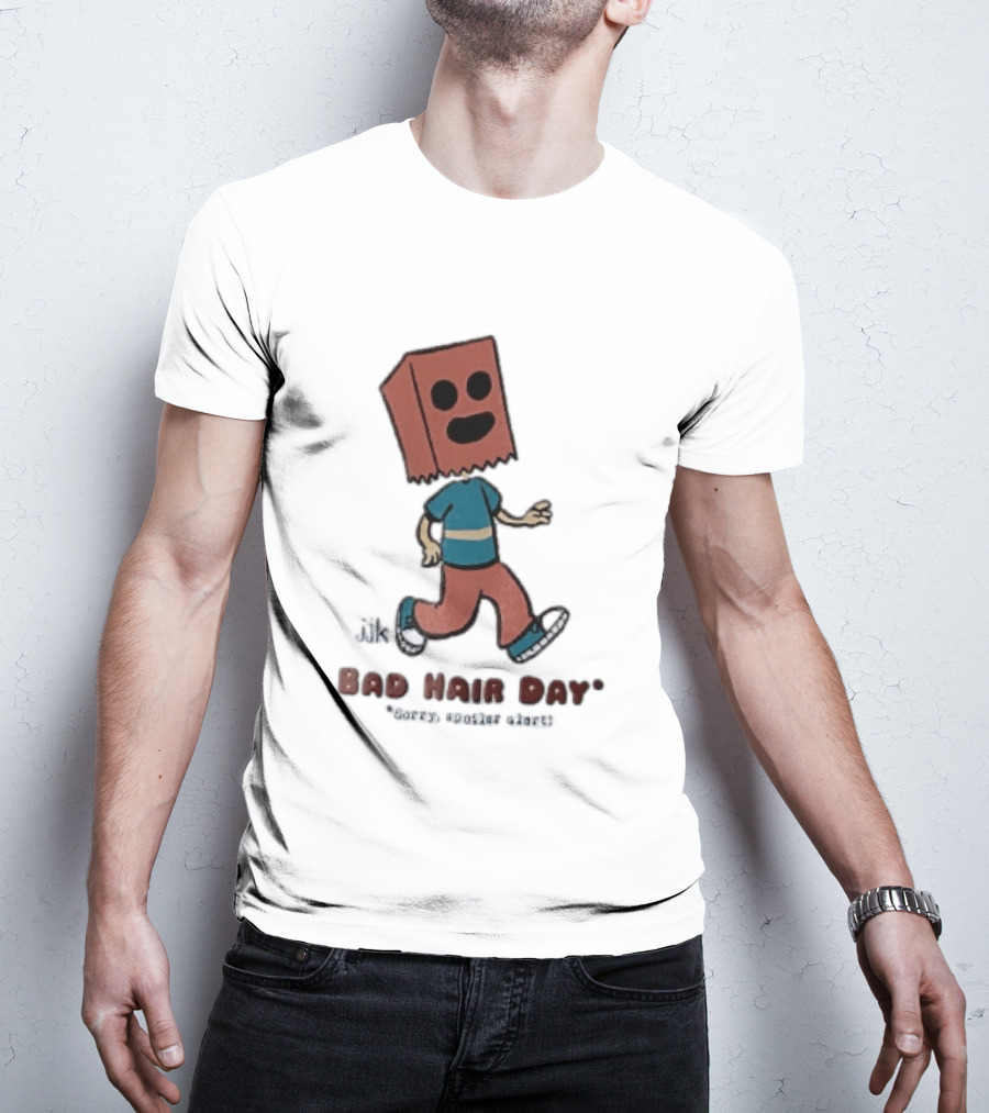 Sorry Spoiler Alert Jjk Bad Hair Day Cartoon Figure Paper Bag Head Walking T-Shirt