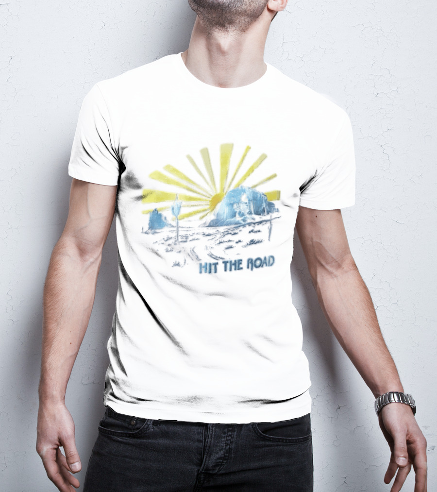 Hit The Road Sunburst Desert Mountains Saguaro Cactus T-Shirt