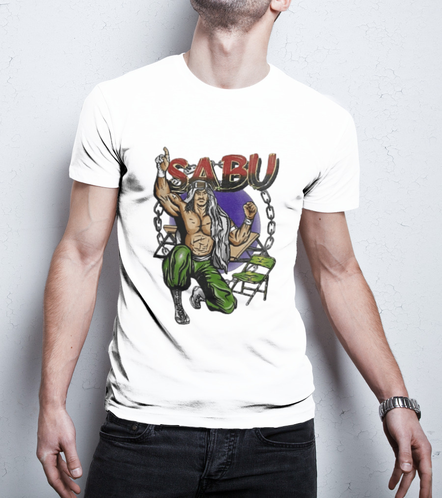Sabu Terry Brunk Cartoon Kneeling Pose Green Chair Wooden Table Chains T-Shirt