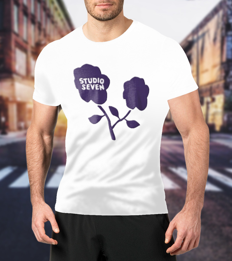 Studio Seven Hand Drawn Purple Flowers Stem Leaves T-Shirt