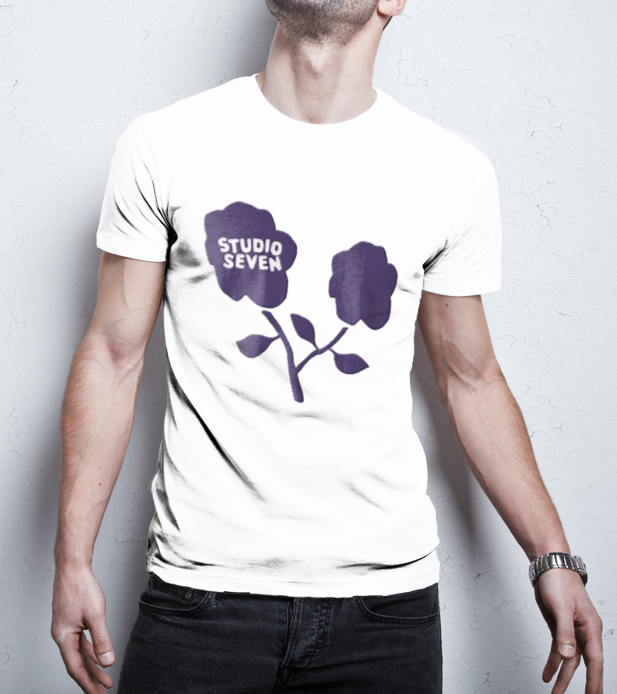 Studio Seven Hand Drawn Purple Flowers Stem Leaves T-Shirt