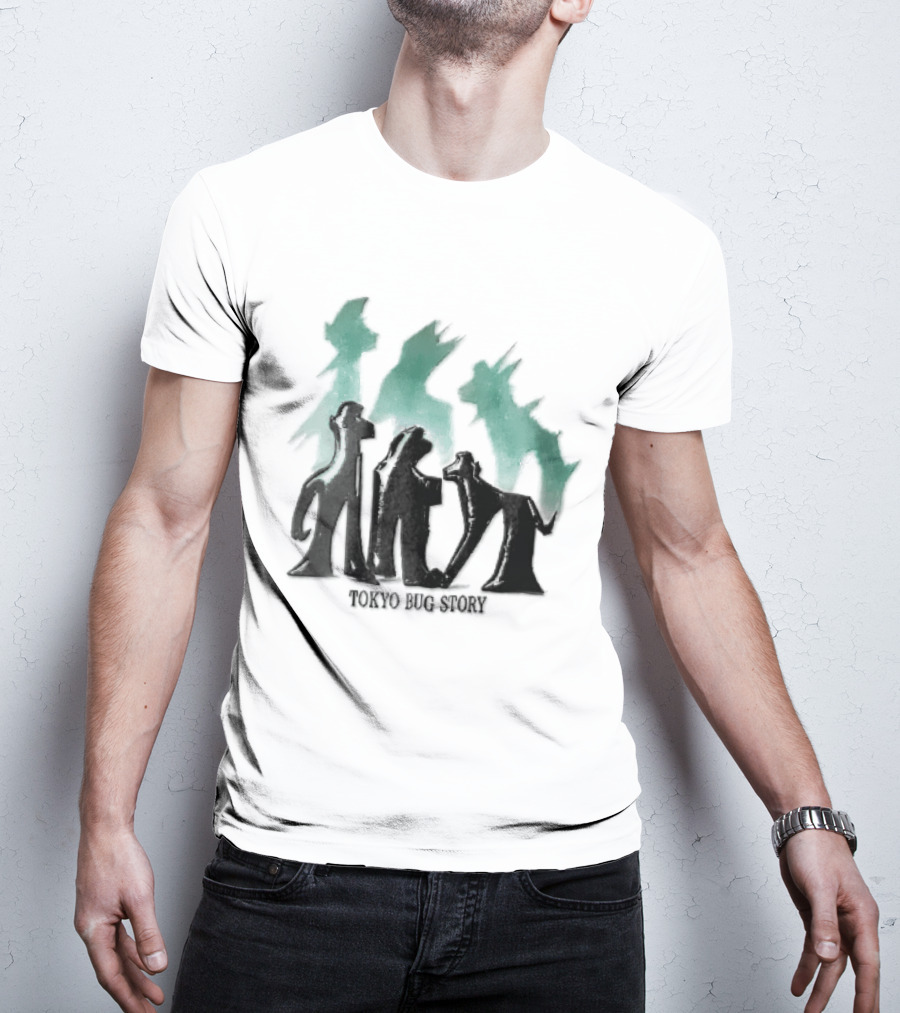 Tokyo Bug Story Glossy Black Figures Green Watercolor Shadows T-Shirt
