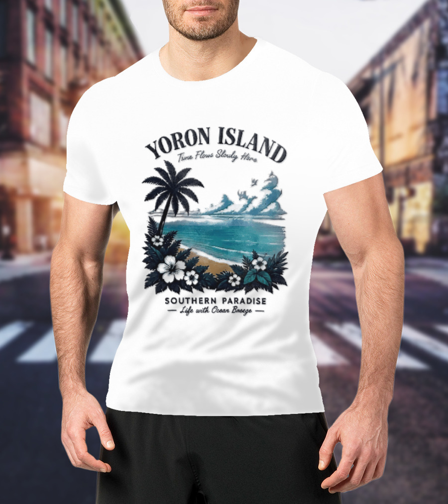 Yoron Island Southern Paradise Ocean Breeze Palm Tree Beach Hibiscus T-Shirt