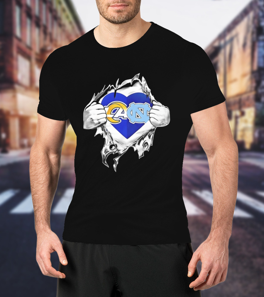 Los Angeles Rams Heart North Carolina Tar Heels Inside Me Football Fan Pride T-Shirt
