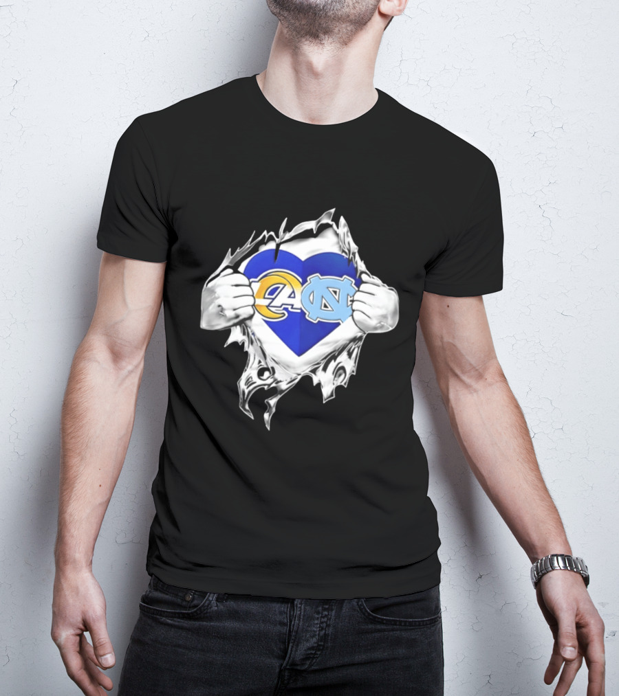 Los Angeles Rams Heart North Carolina Tar Heels Inside Me Football Fan Pride T-Shirt