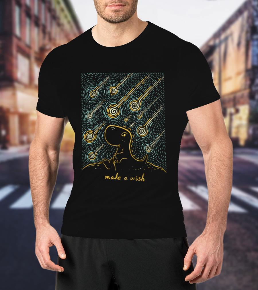 Make A Wish Dinosaurs Starry Night Falling Stars T-Shirt
