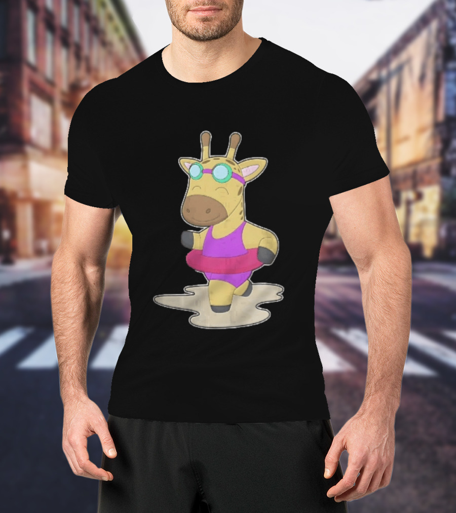 Giraffe Wearing Pink Swimsuit And Goggles With Inflatable Float Summer Fun T-Shirt