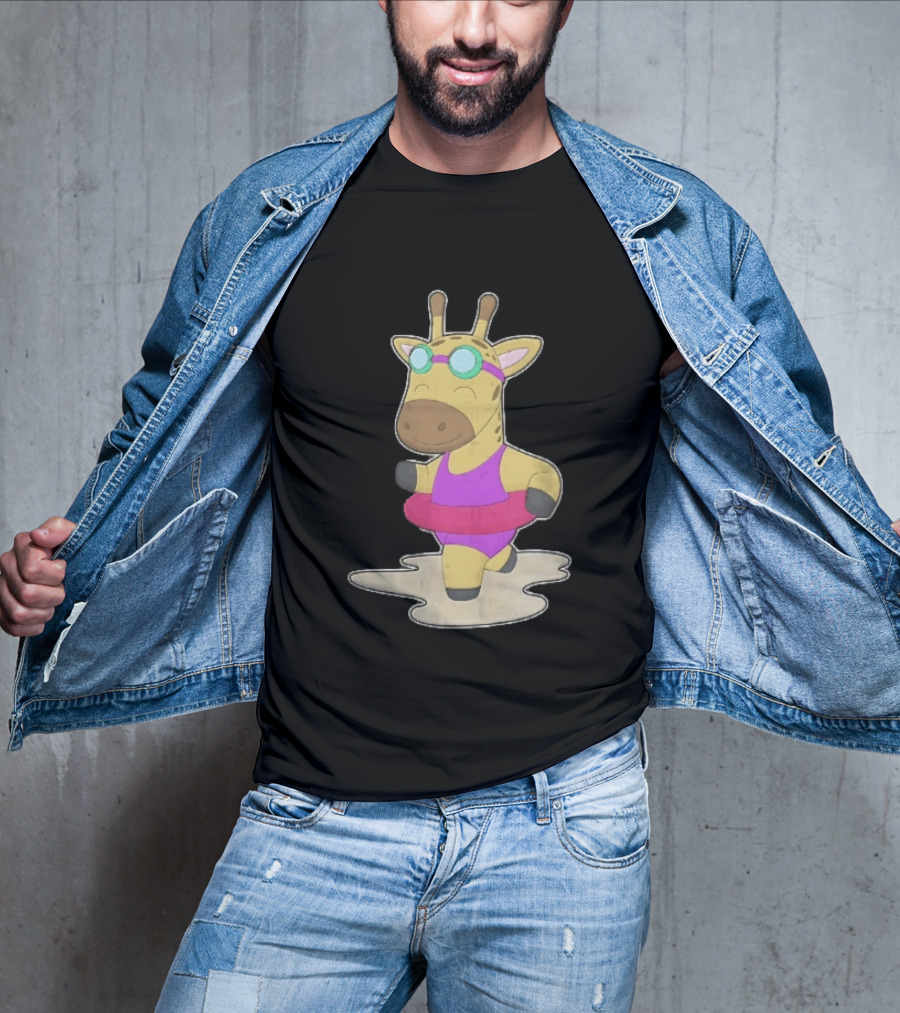 Giraffe Wearing Pink Swimsuit And Goggles With Inflatable Float Summer Fun T-Shirt