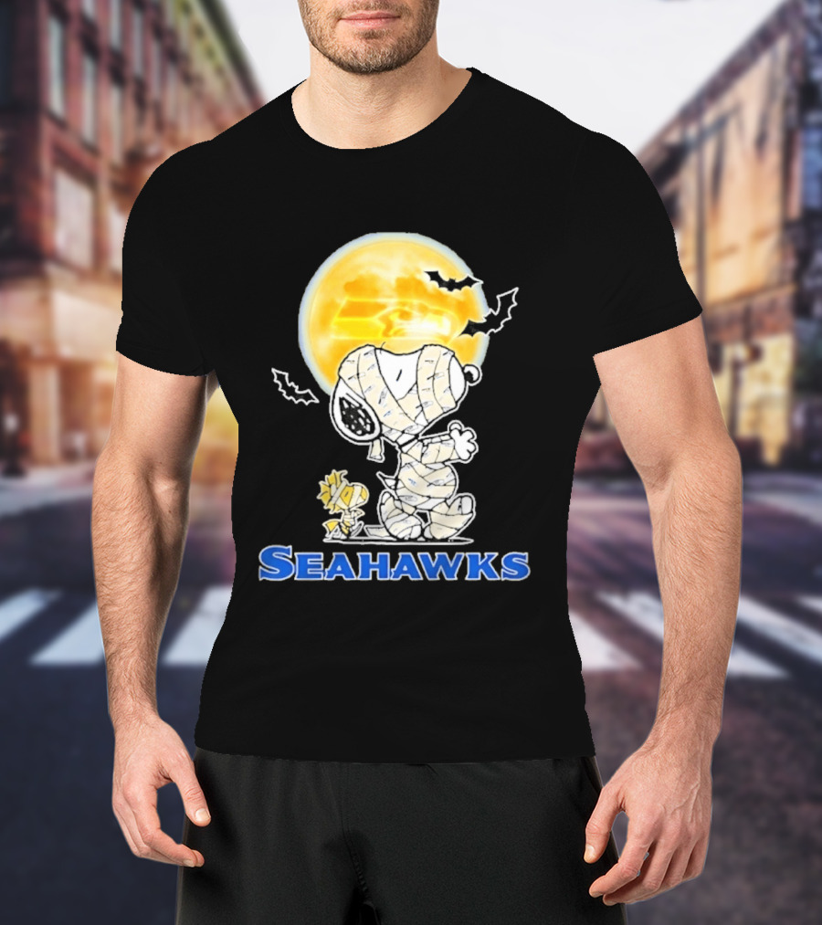 Seattle Seahawks Snoopy Mummy Halloween Moon T-Shirt