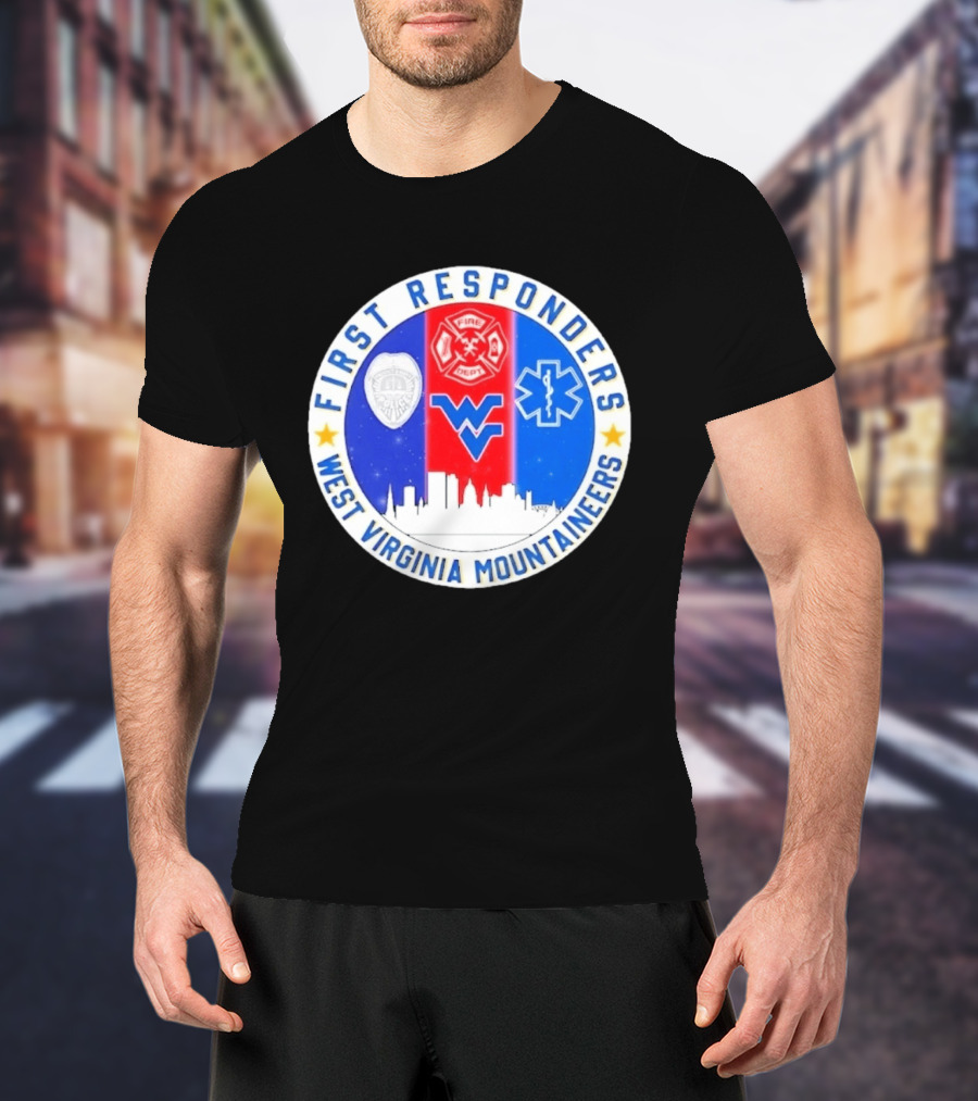 West Virginia Mountaineers First Responders Police Fire Department EMS Skyline T-Shirt