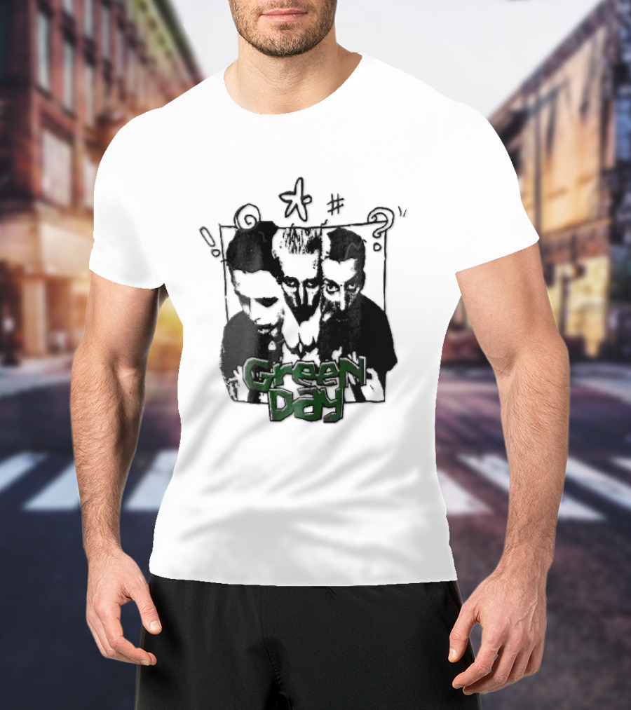 Green Day Billie Joe Armstrong Mike Dirnt Tre Trio High Contrast Doodles Stencil T-Shirt