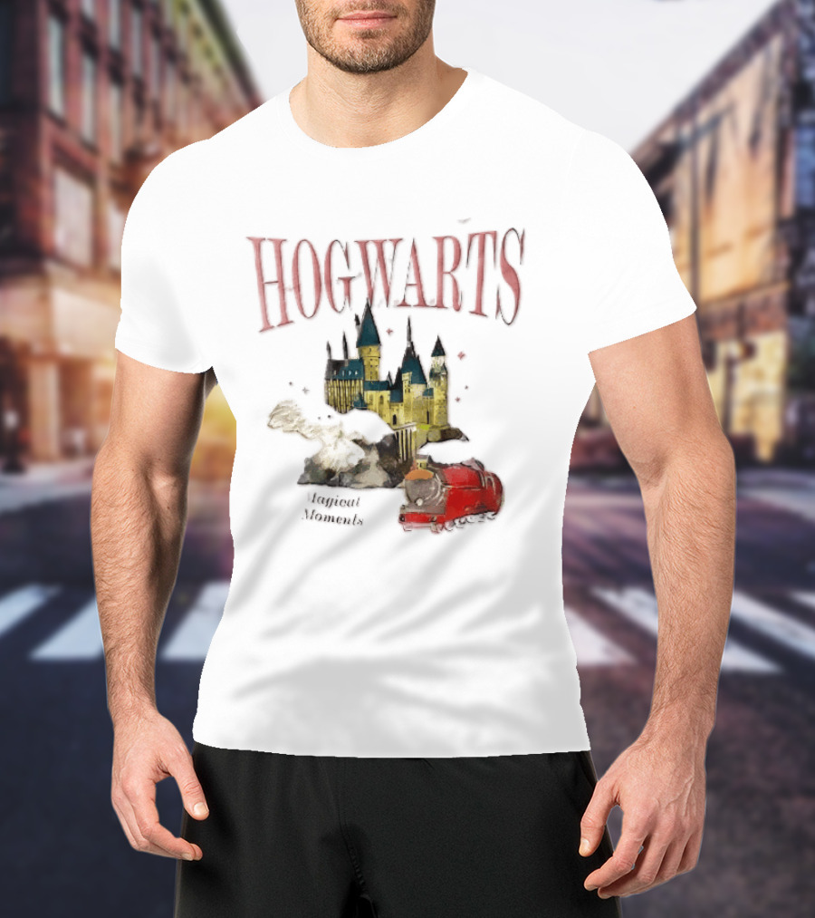 Hogwarts Castle Red Express Steam Train Magical Moments Hedwig Snowy Owl Watercolor T-Shirt
