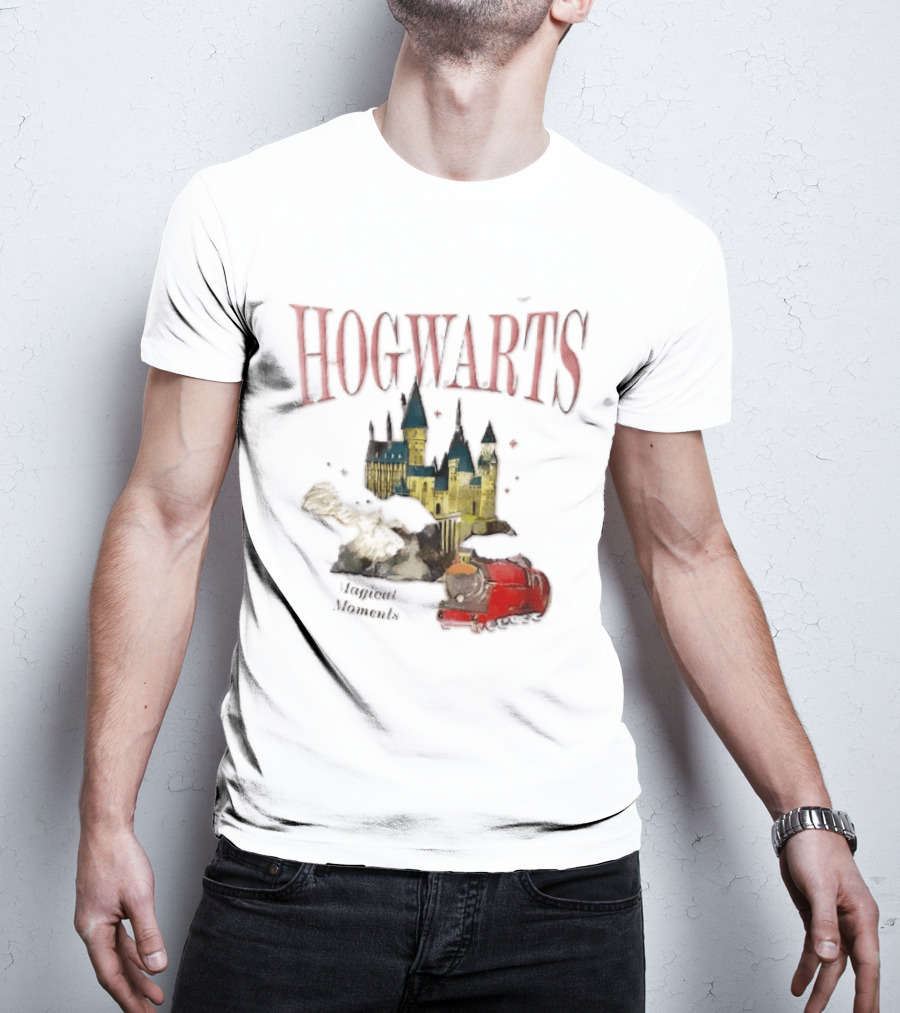 Hogwarts Castle Red Express Steam Train Magical Moments Hedwig Snowy Owl Watercolor T-Shirt