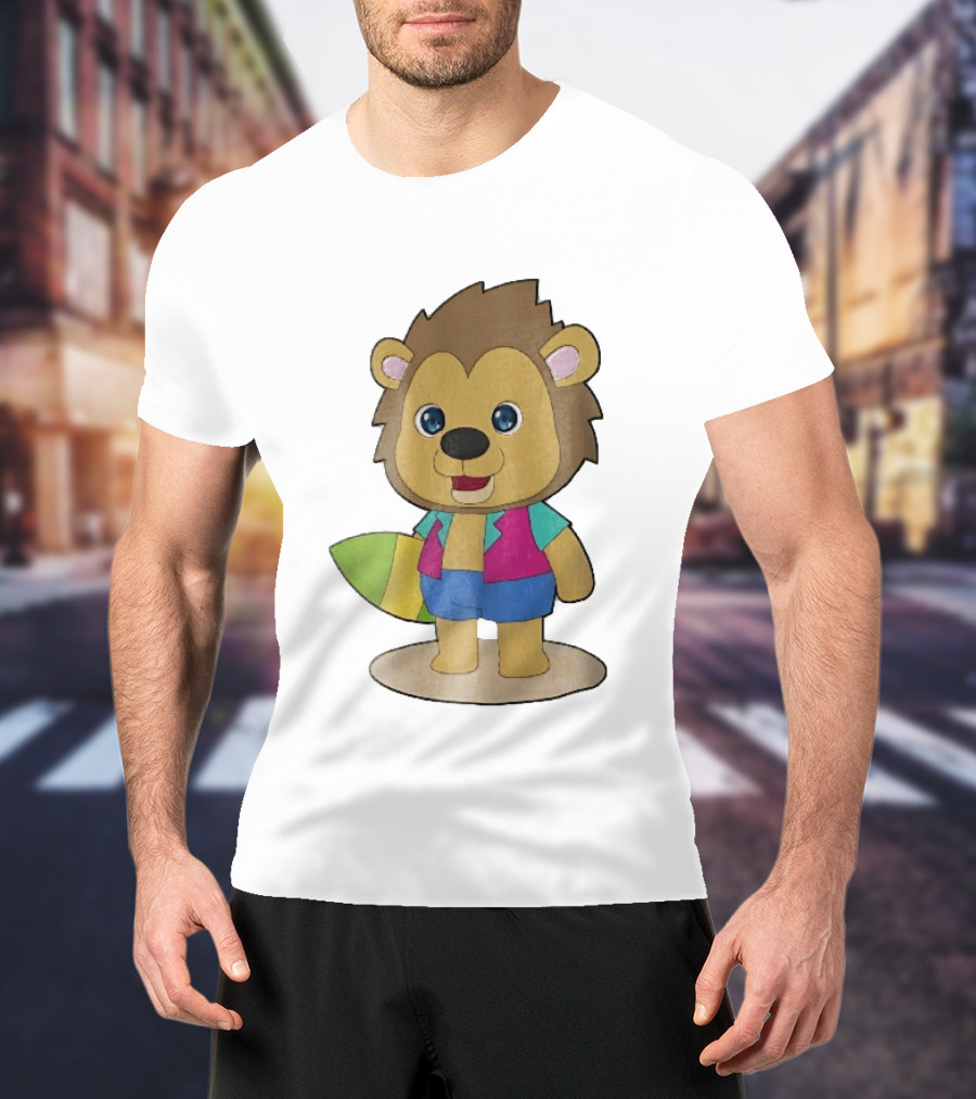 Lion Summer Surfing Adventure Cartoon T-Shirt