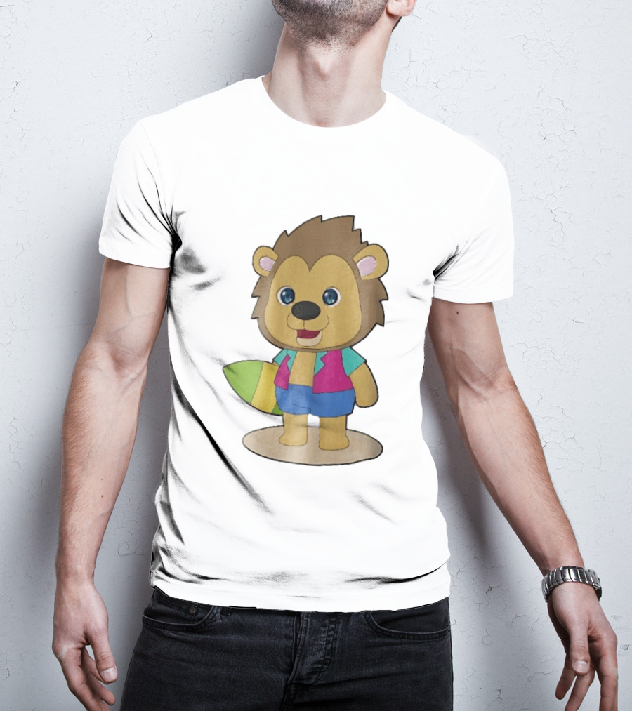 Lion Summer Surfing Adventure Cartoon T-Shirt