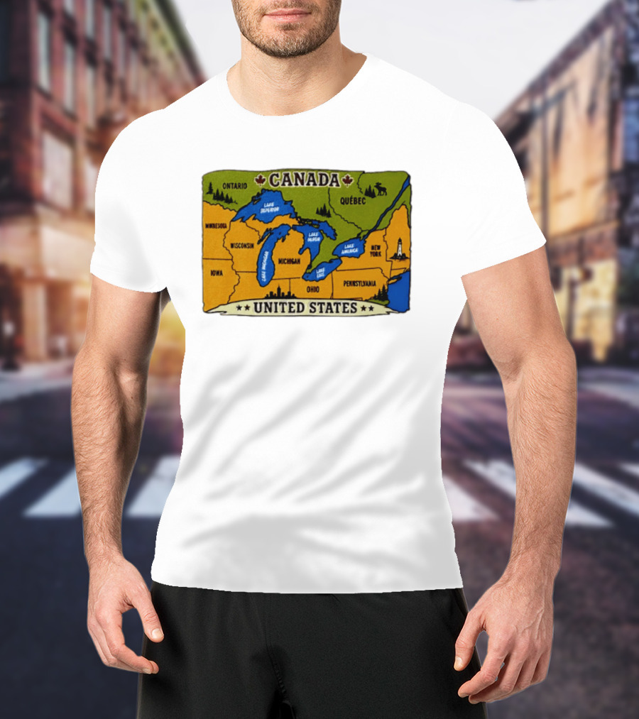 Map Of The Great Lakes Region Canada United States Ontario Québec Michigan Wisconsin New York Pennsylvania Minnesota Iowa T-Shirt