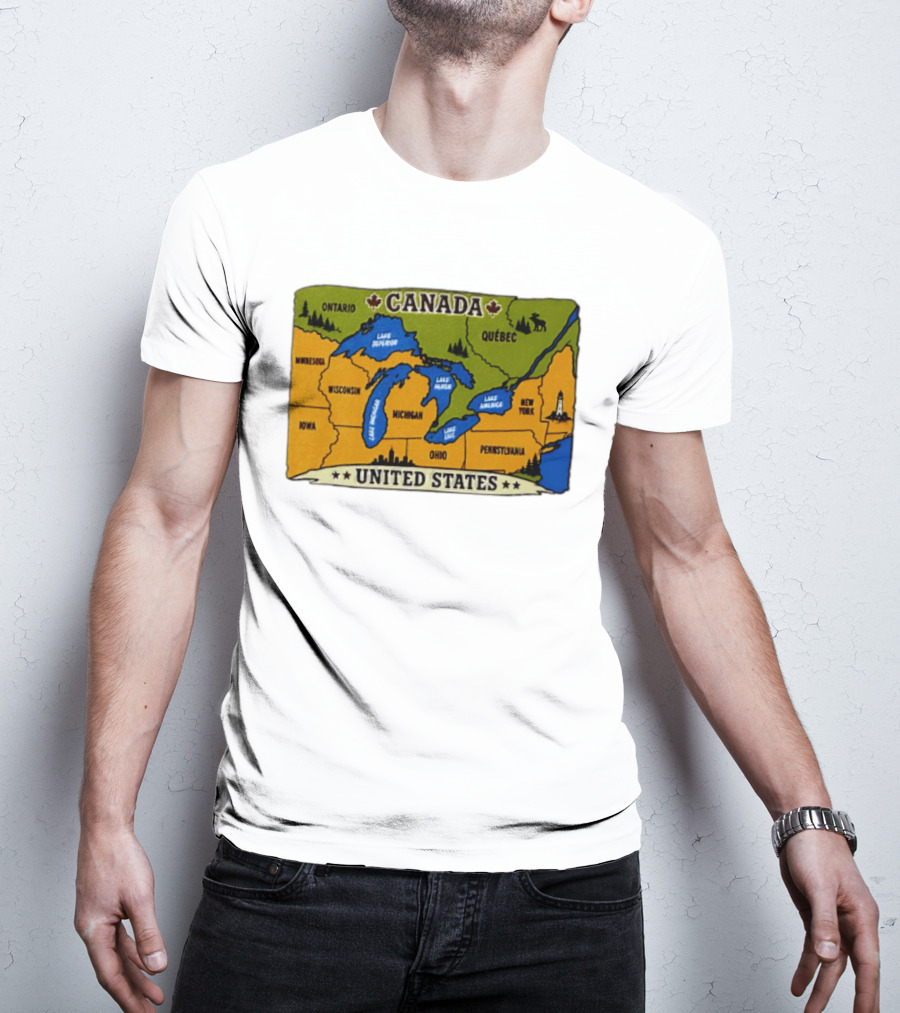 Map Of The Great Lakes Region Canada United States Ontario Québec Michigan Wisconsin New York Pennsylvania Minnesota Iowa T-Shirt