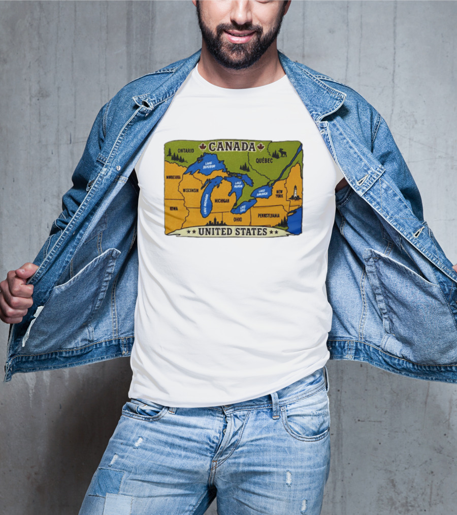 Map Of The Great Lakes Region Canada United States Ontario Québec Michigan Wisconsin New York Pennsylvania Minnesota Iowa T-Shirt