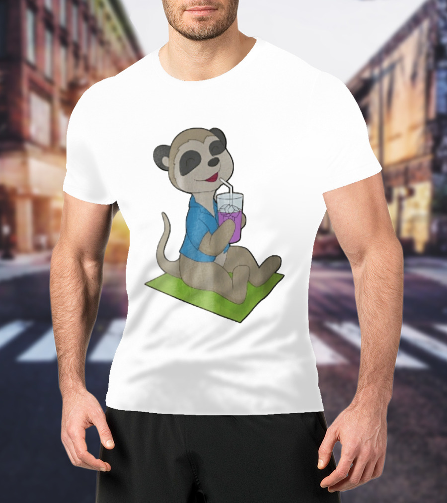 Meerkat Relaxing With Tropical Drink On Beach Towel Summer Fun T-Shirt