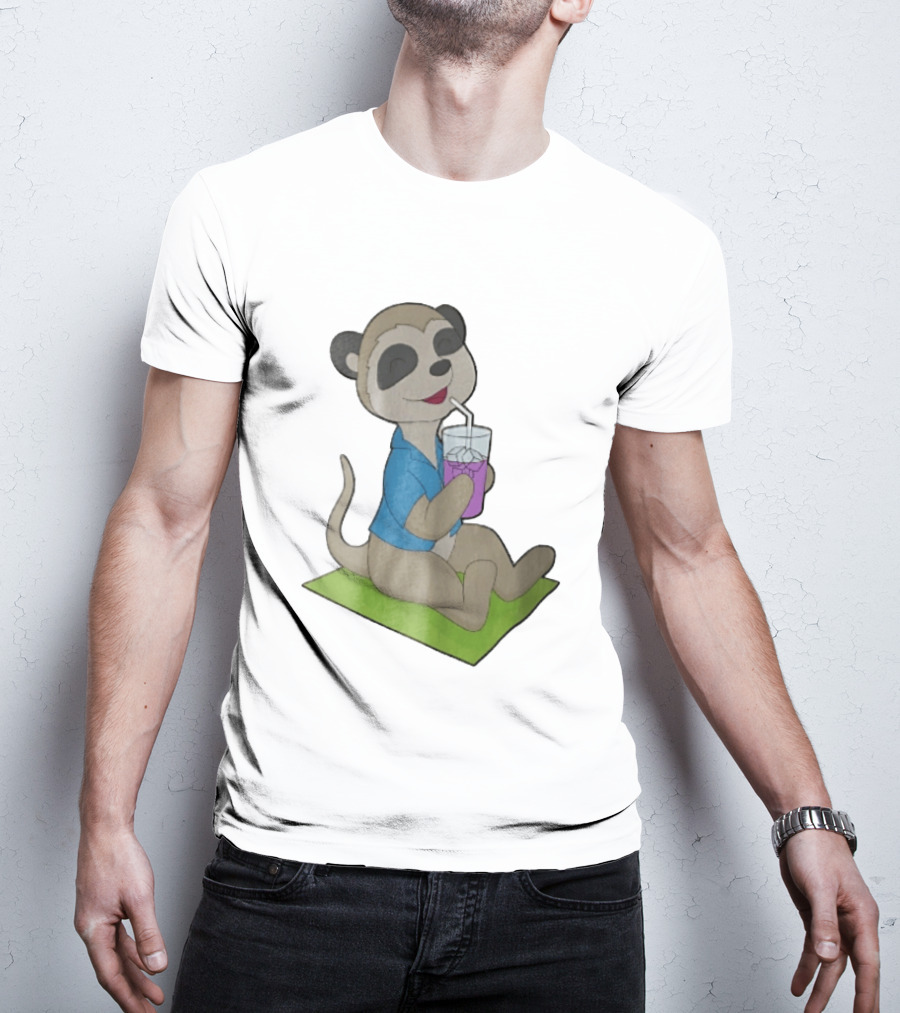 Meerkat Relaxing With Tropical Drink On Beach Towel Summer Fun T-Shirt