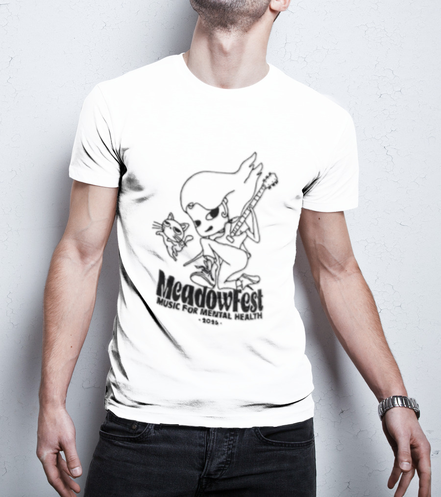 Meadowfest Dancing Cat Line Guitarist For Music And Mental Health T-Shirt