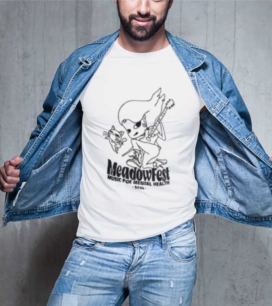 Meadowfest Dancing Cat Line Guitarist For Music And Mental Health T-Shirt