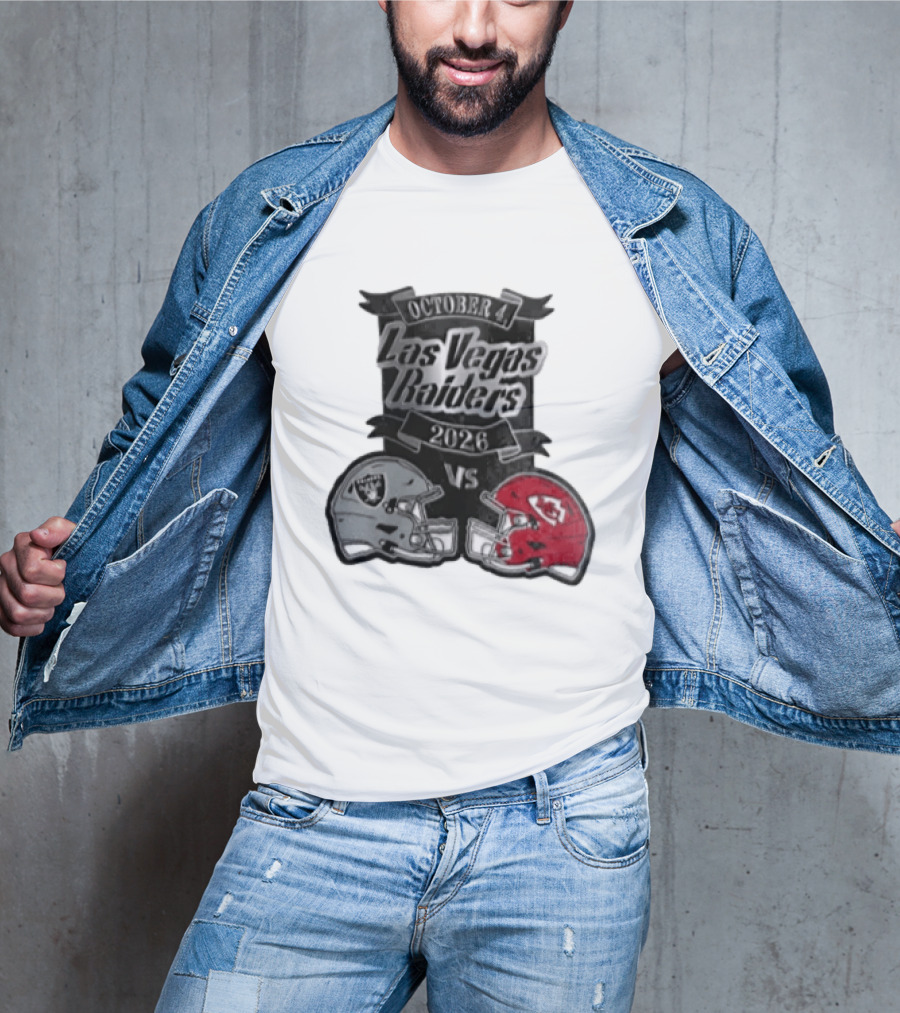 Las Vegas Raiders Vs 2026 October 4 Red Silver Opposing Football Helmets T-Shirt