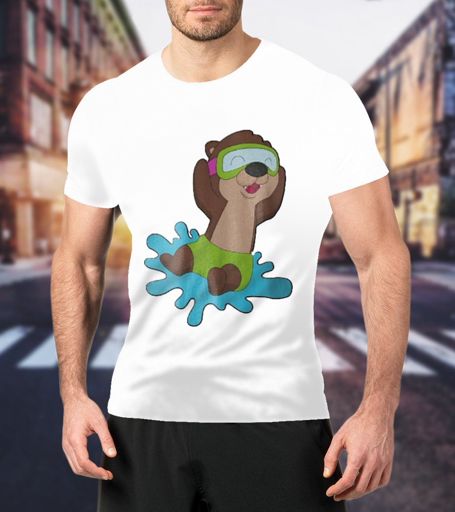 Otter Swimming With Goggles Playful Summer Splash T-Shirt