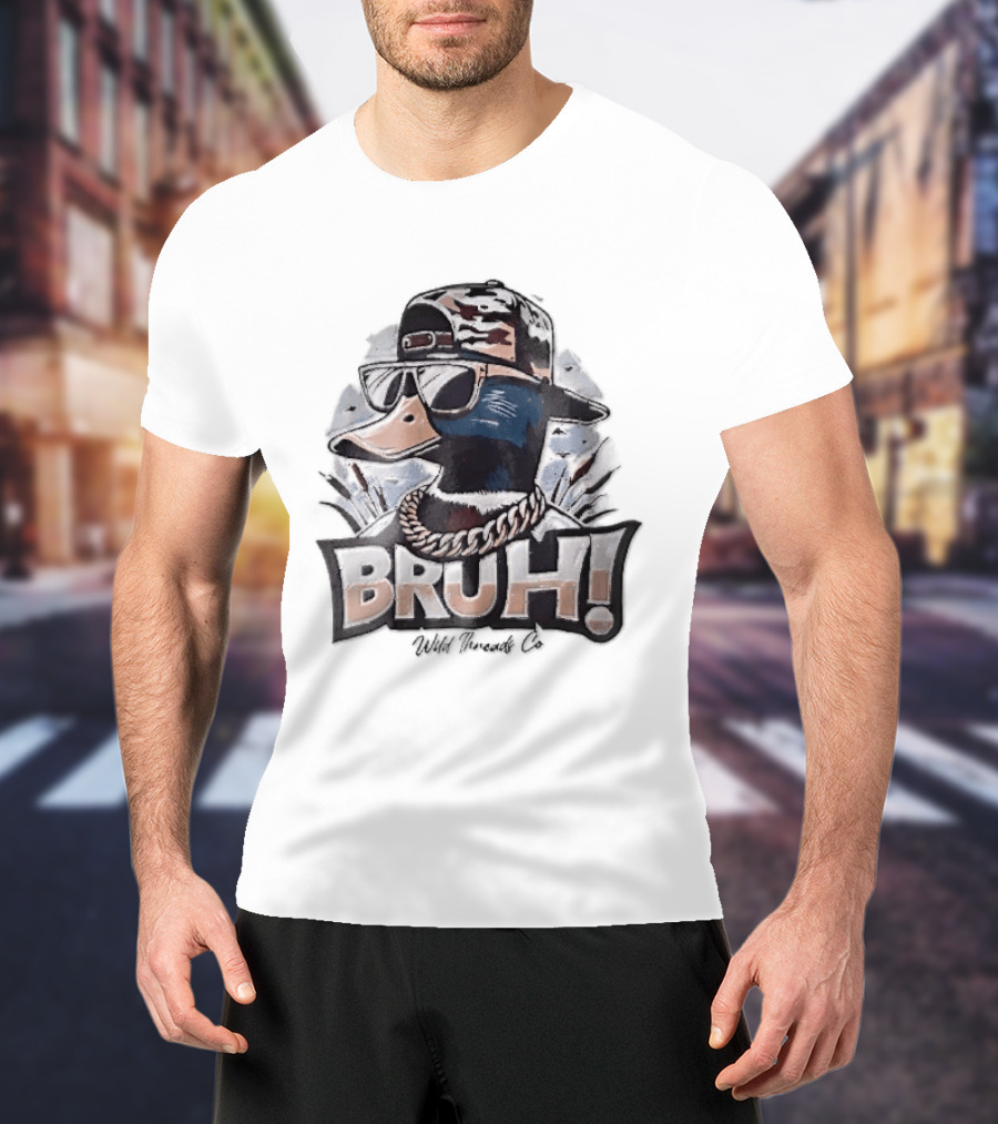 BRUH Wild Threads Co Mallard Duck Sunglasses Camo Hat Gold Chain T-Shirt
