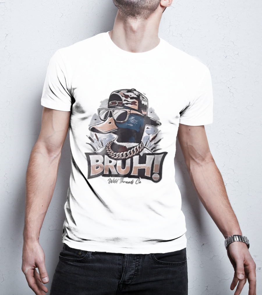 BRUH Wild Threads Co Mallard Duck Sunglasses Camo Hat Gold Chain T-Shirt