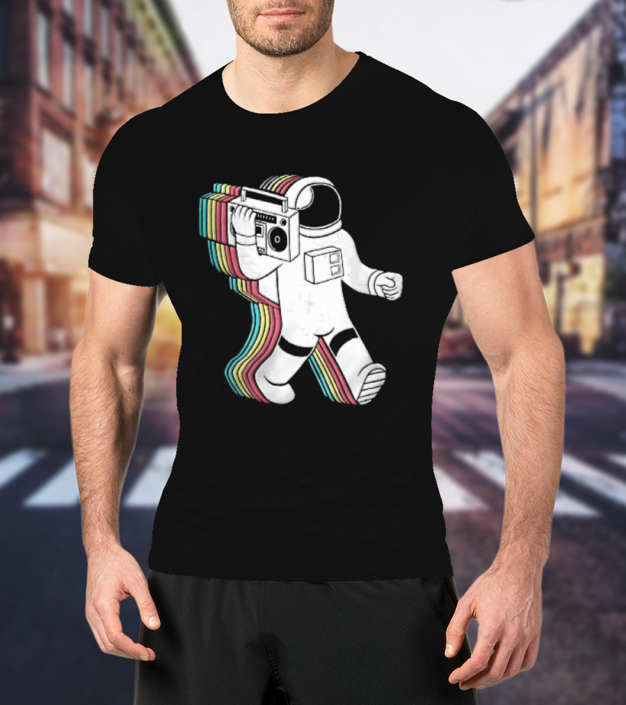 Astronaut Carrying Boombox Retro Colorful Vibes T-Shirt