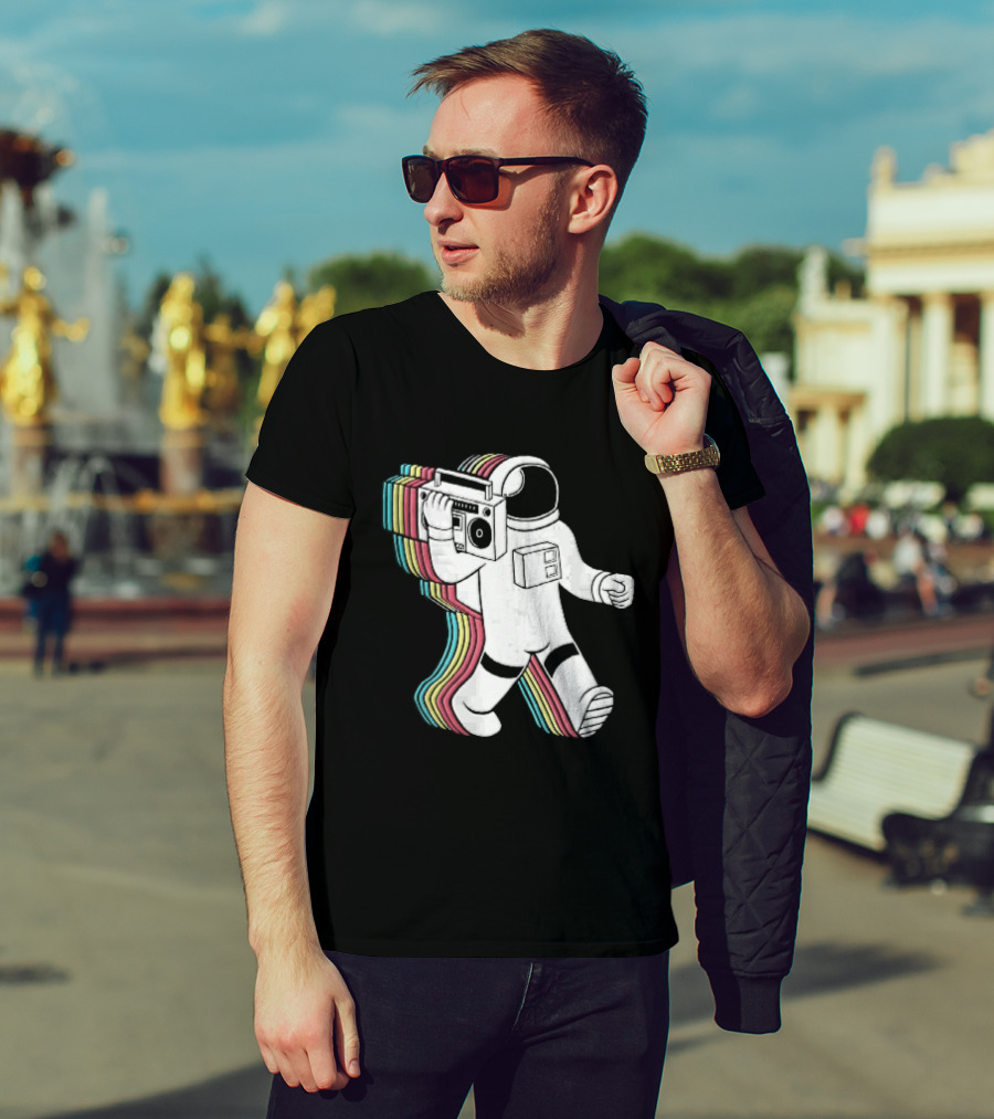 Astronaut Carrying Boombox Retro Colorful Vibes T-Shirt