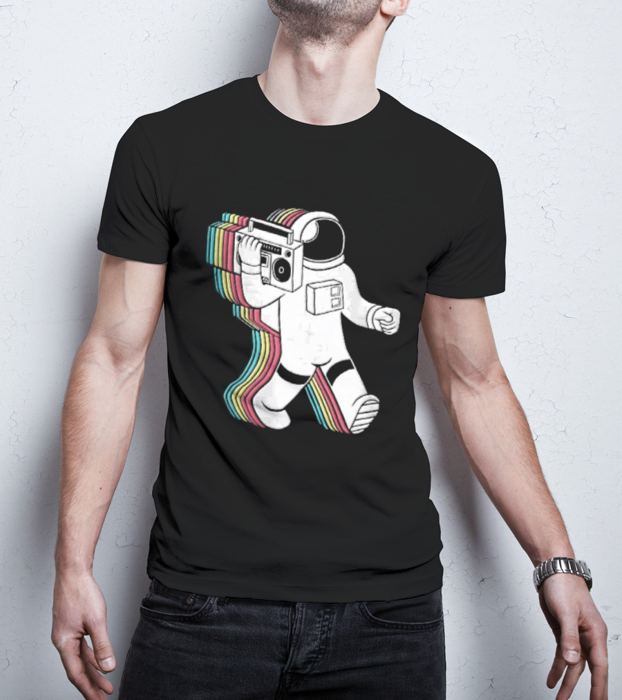 Astronaut Carrying Boombox Retro Colorful Vibes T-Shirt