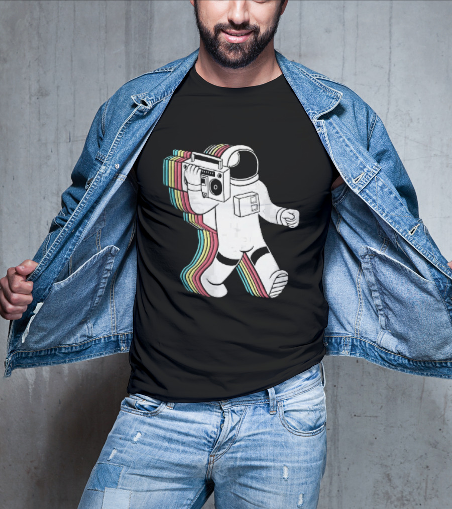 Astronaut Carrying Boombox Retro Colorful Vibes T-Shirt