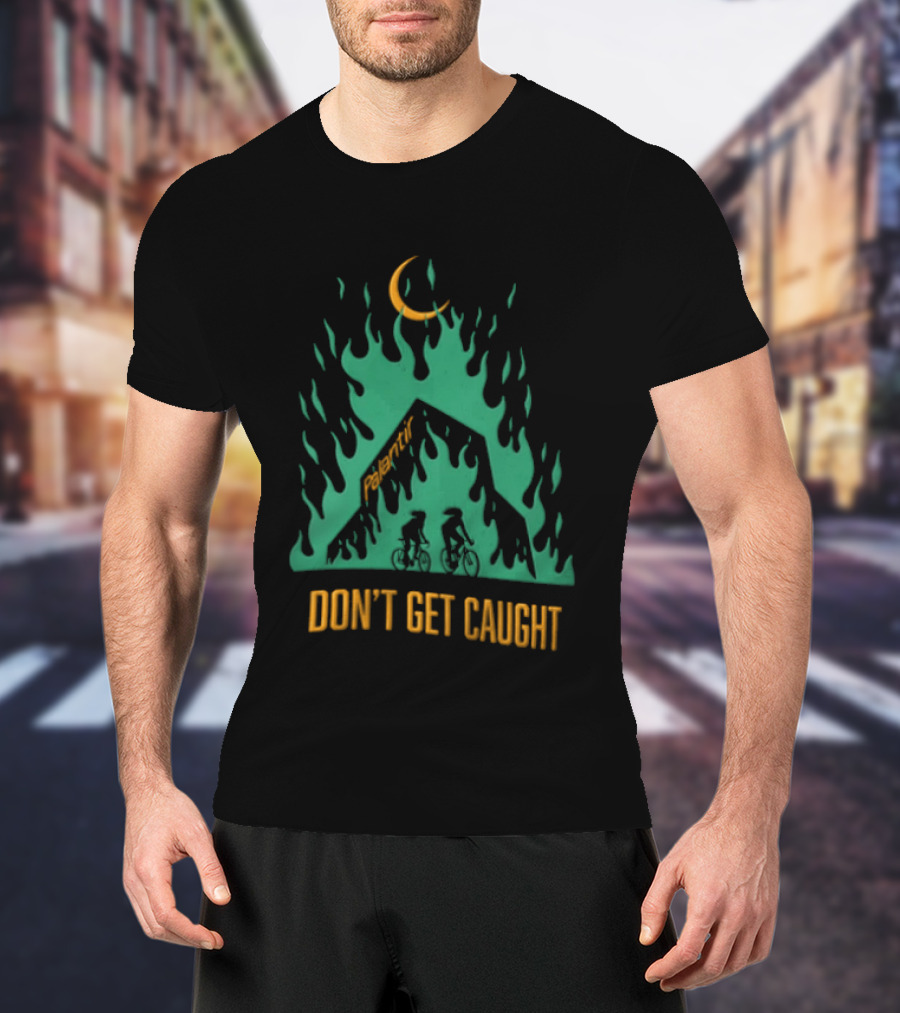 Don't Get Caught Palantir Bicycle Riders Green Flames Crescent Moon T-Shirt
