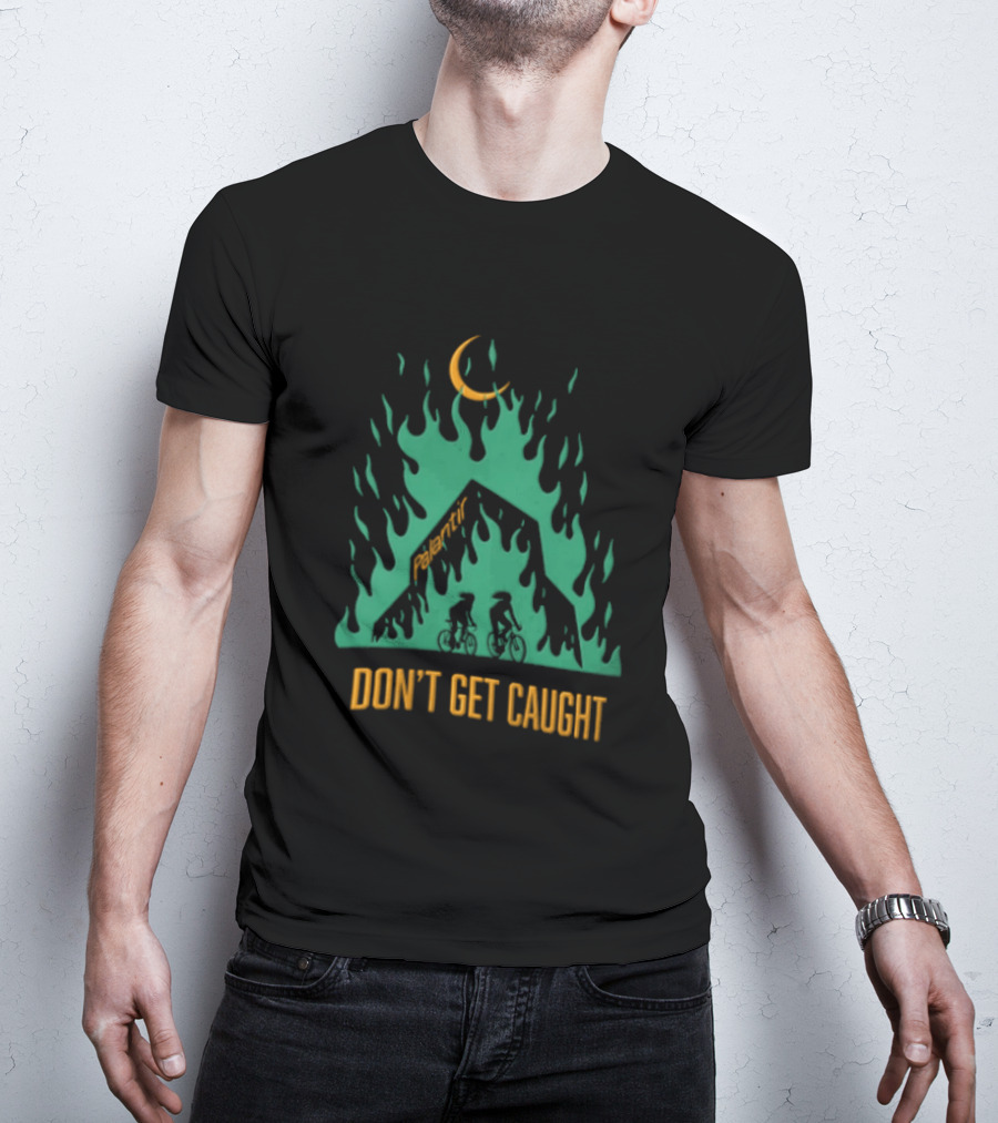 Don't Get Caught Palantir Bicycle Riders Green Flames Crescent Moon T-Shirt
