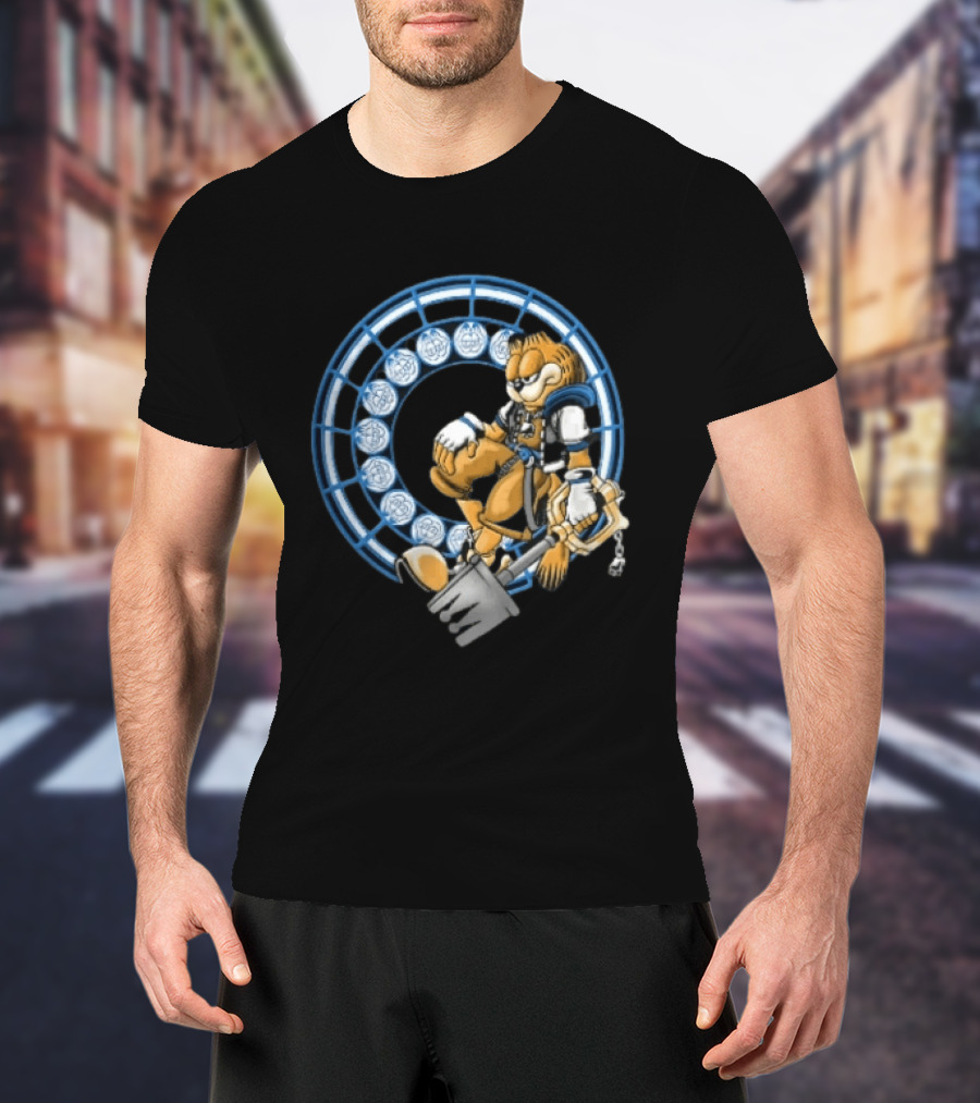 Kingdom Hearts Cat Keyblade Garfield Crossover Keyblade Wielder In Blue Circle T-Shirt
