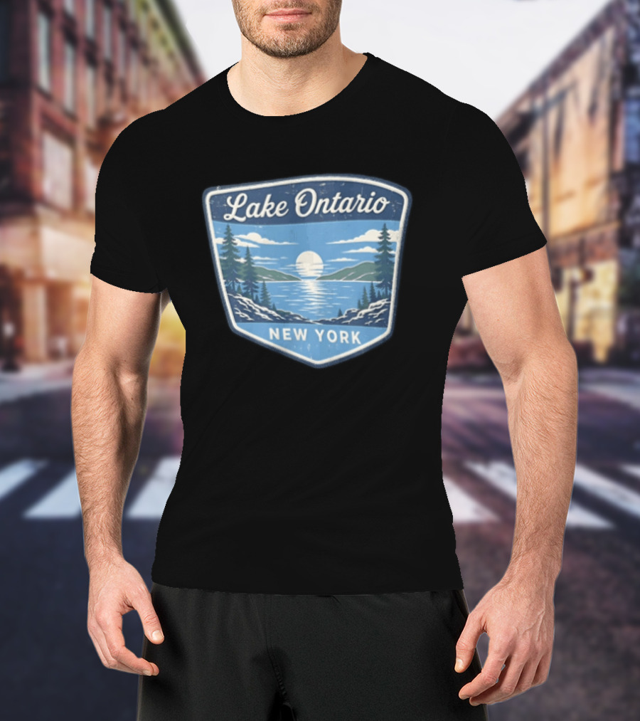 Lake Ontario New York Scenic Nature Badge With Trees And Lake Scene T-Shirt