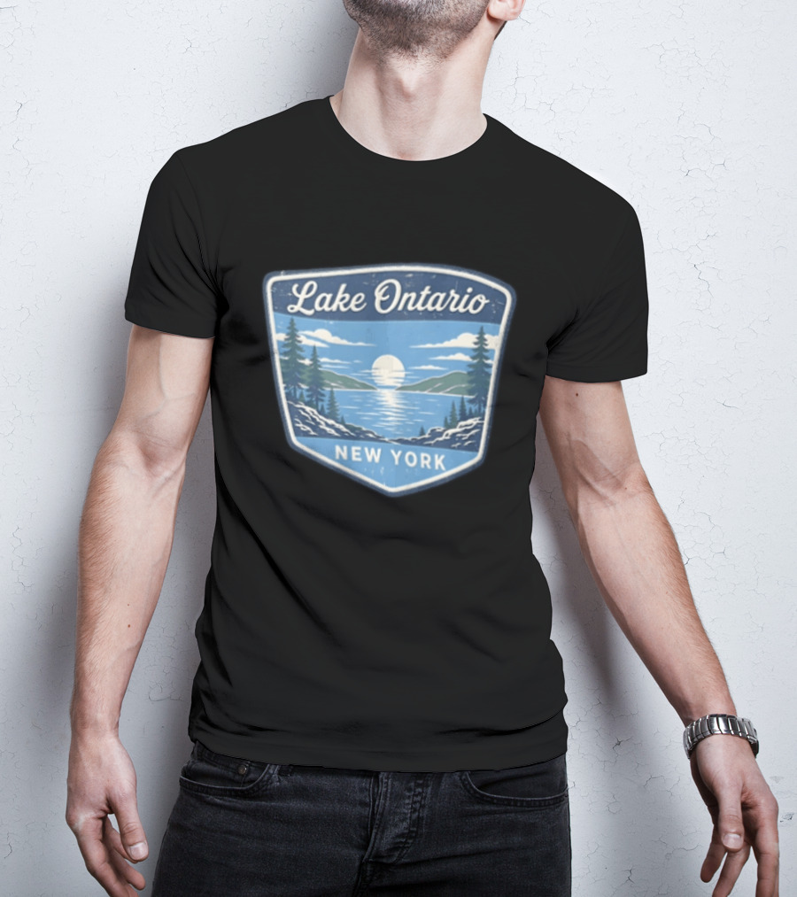 Lake Ontario New York Scenic Nature Badge With Trees And Lake Scene T-Shirt