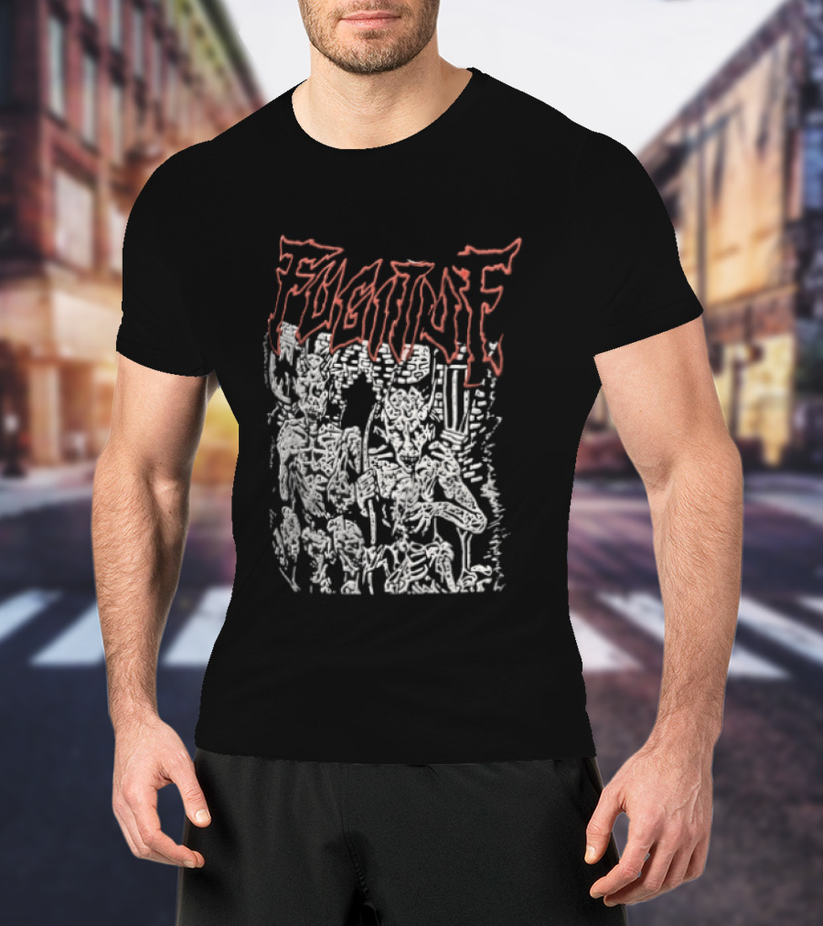 Fugitof Demon Skull Red Text White Skeleton T-Shirt
