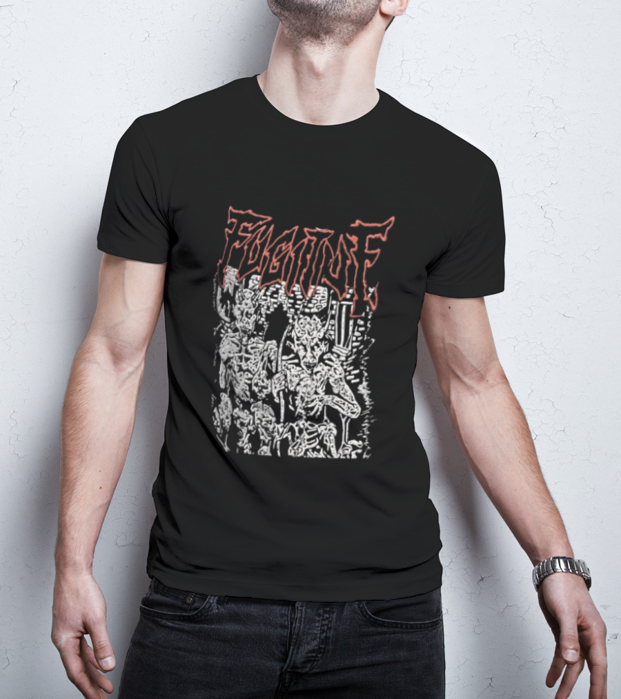 Fugitof Demon Skull Red Text White Skeleton T-Shirt