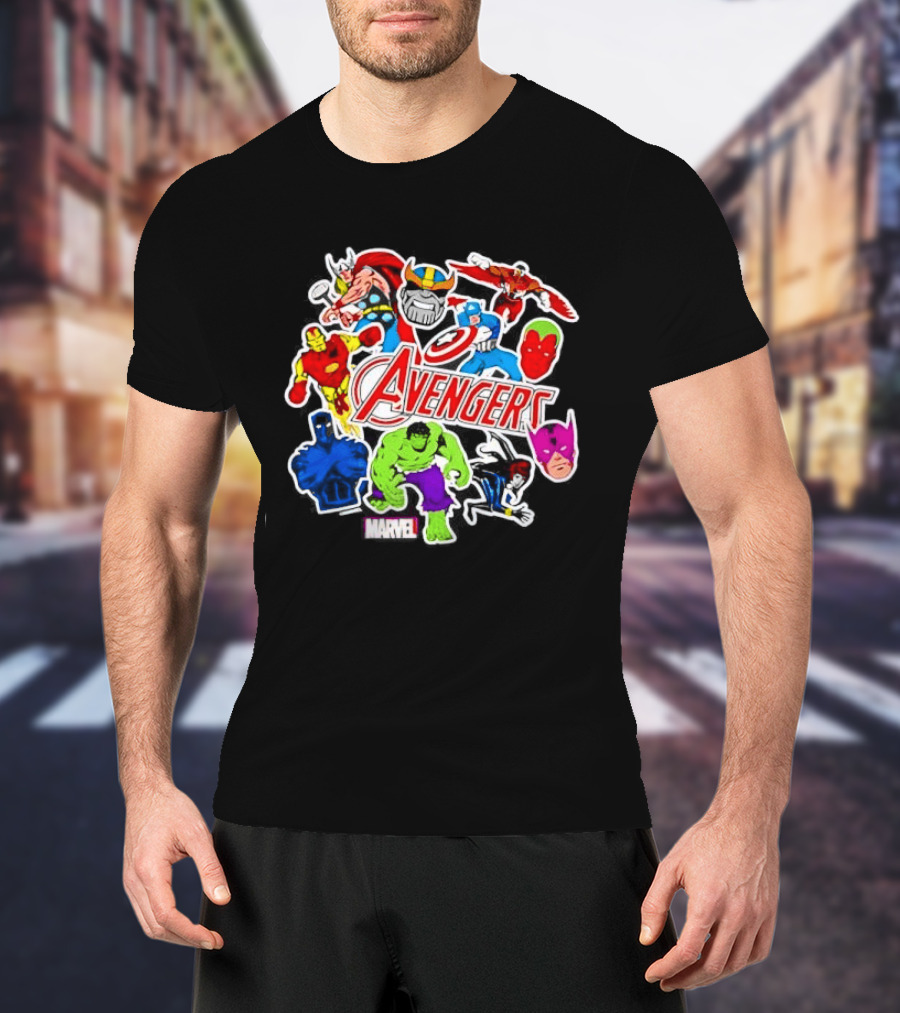 Avengers Classic Heroes Hulk Iron Man Captain America Thor Stickers Collection T-Shirt