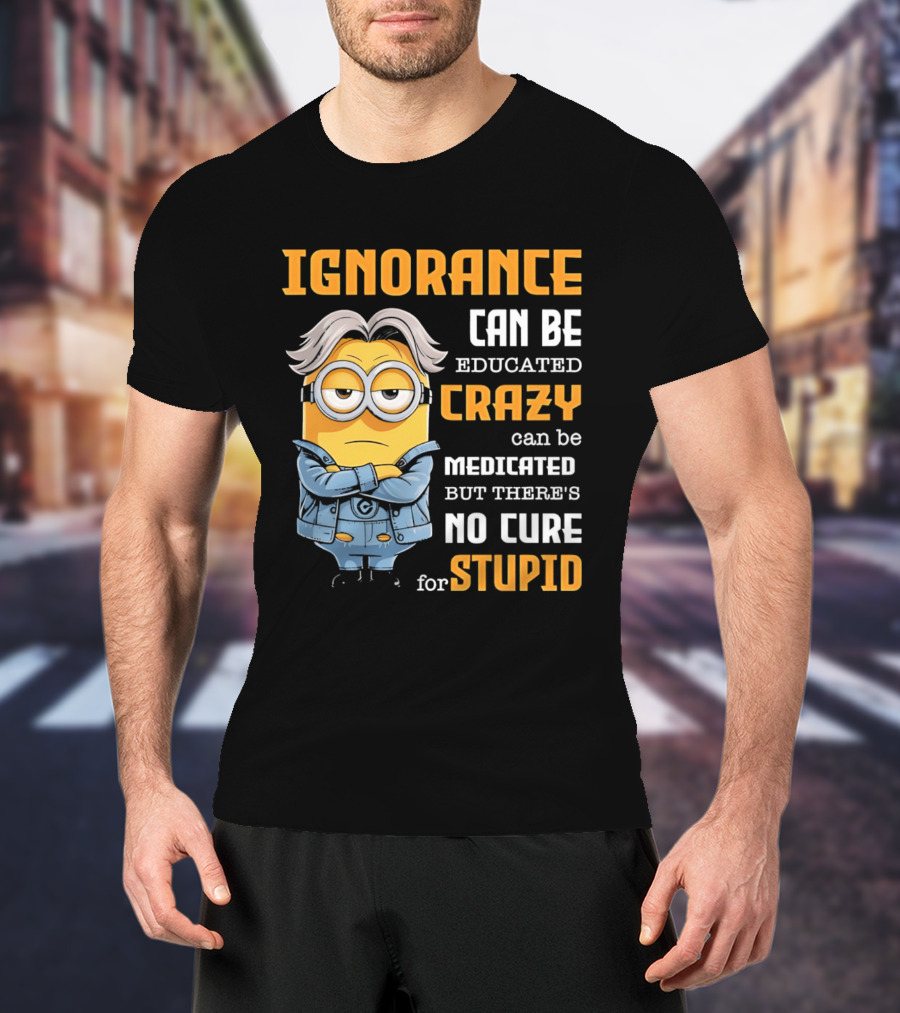 Ignorance Can Be Educated Crazy Can Be Medicated No Cure For Stupid Minion T-Shirt