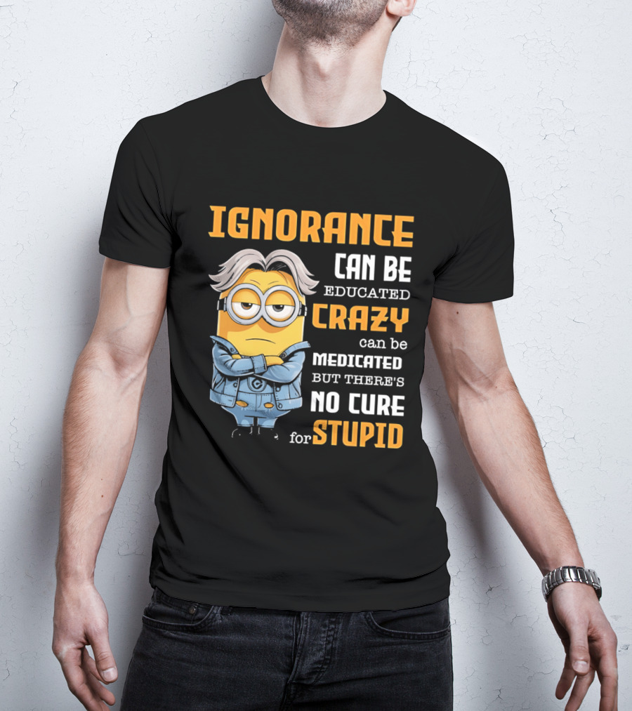Ignorance Can Be Educated Crazy Can Be Medicated No Cure For Stupid Minion T-Shirt