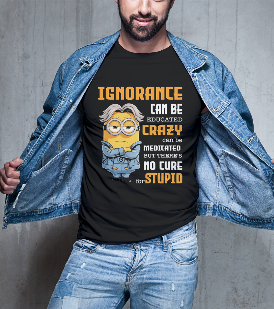Ignorance Can Be Educated Crazy Can Be Medicated No Cure For Stupid Minion T-Shirt