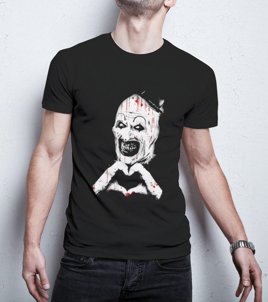 Terrifying Clown With Creepy Heart Hands And Bloody Accents T-Shirt