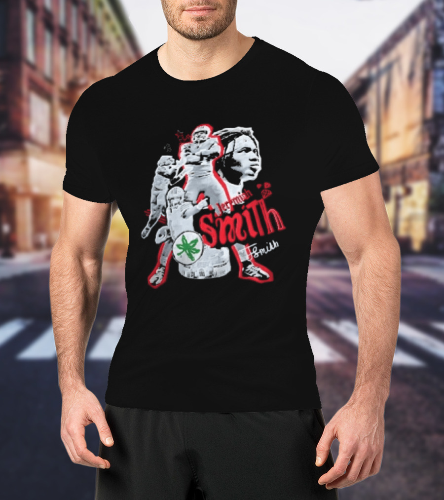 Ohio State Buckeyes NCAA Jeremiah J Smith Football Action Collage Ohio Stadium Bootleg T-Shirt