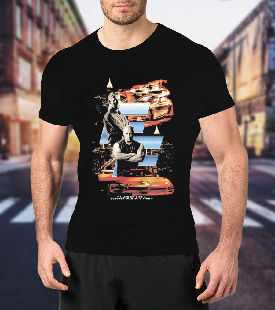 The Fast And The Furious Paul Walker Vin Diesel Cars And Cityscape T-Shirt