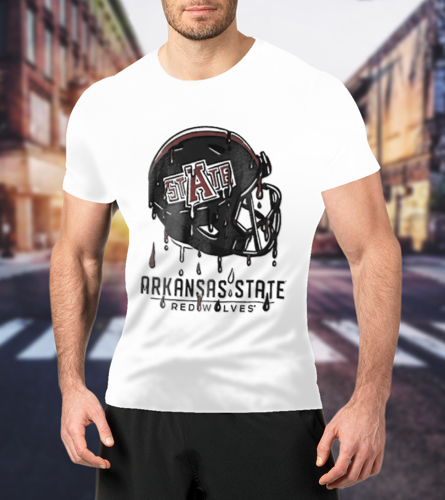 Arkansas State Redwolves State Dripping Liquid Paint Football Helmet T-Shirt